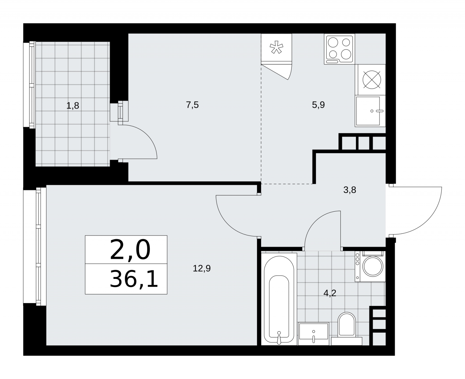 1-комнатная квартира в ЖК Дыхание на 24 этаже в 1 секции. Сдача в 2 кв. 2016 г.