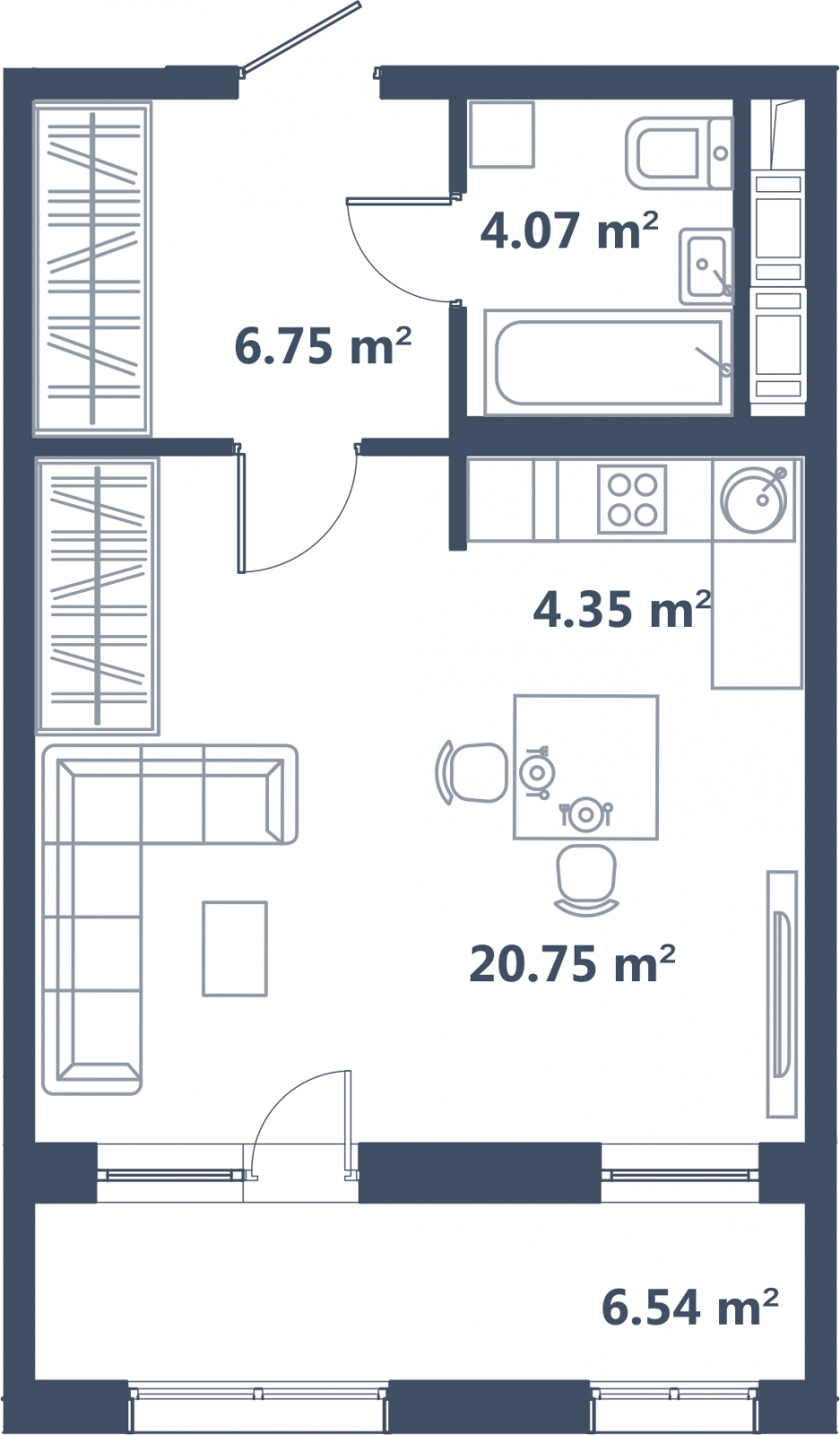 1-комнатная квартира в ЖК Дыхание на 27 этаже в 1 секции. Сдача в 2 кв. 2016 г.