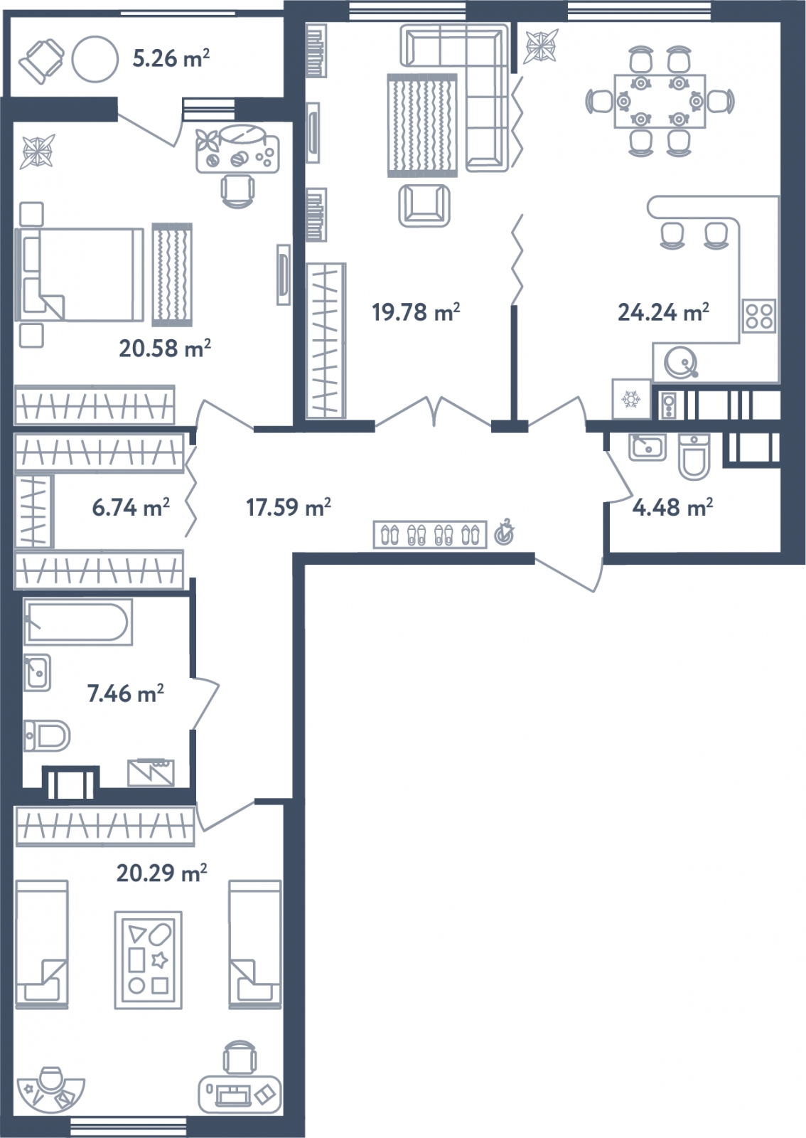 3-комнатная квартира в ЖК Дыхание на 2 этаже в 1 секции. Сдача в 2 кв. 2016 г.