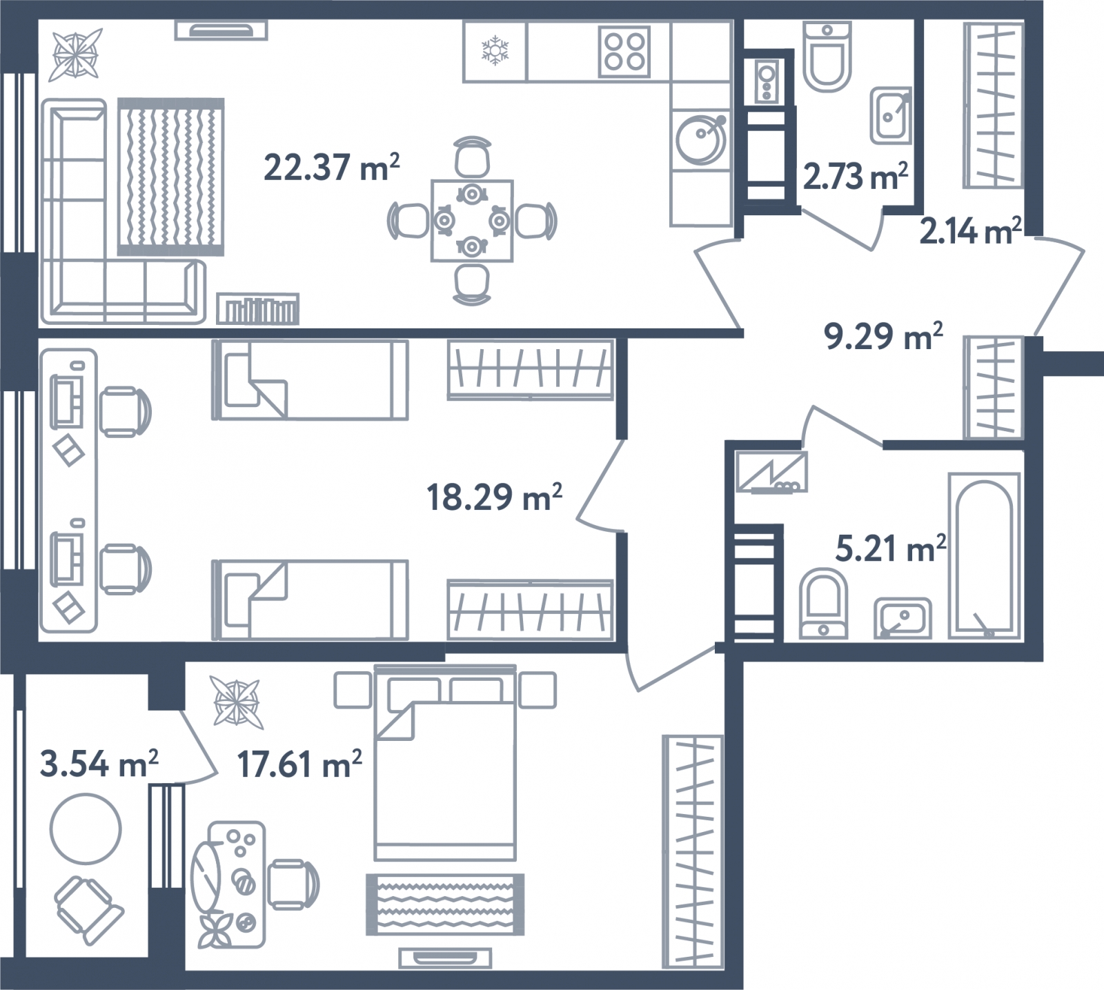 2-комнатная квартира в ЖК Дыхание на 26 этаже в 1 секции. Сдача в 2 кв. 2016 г.
