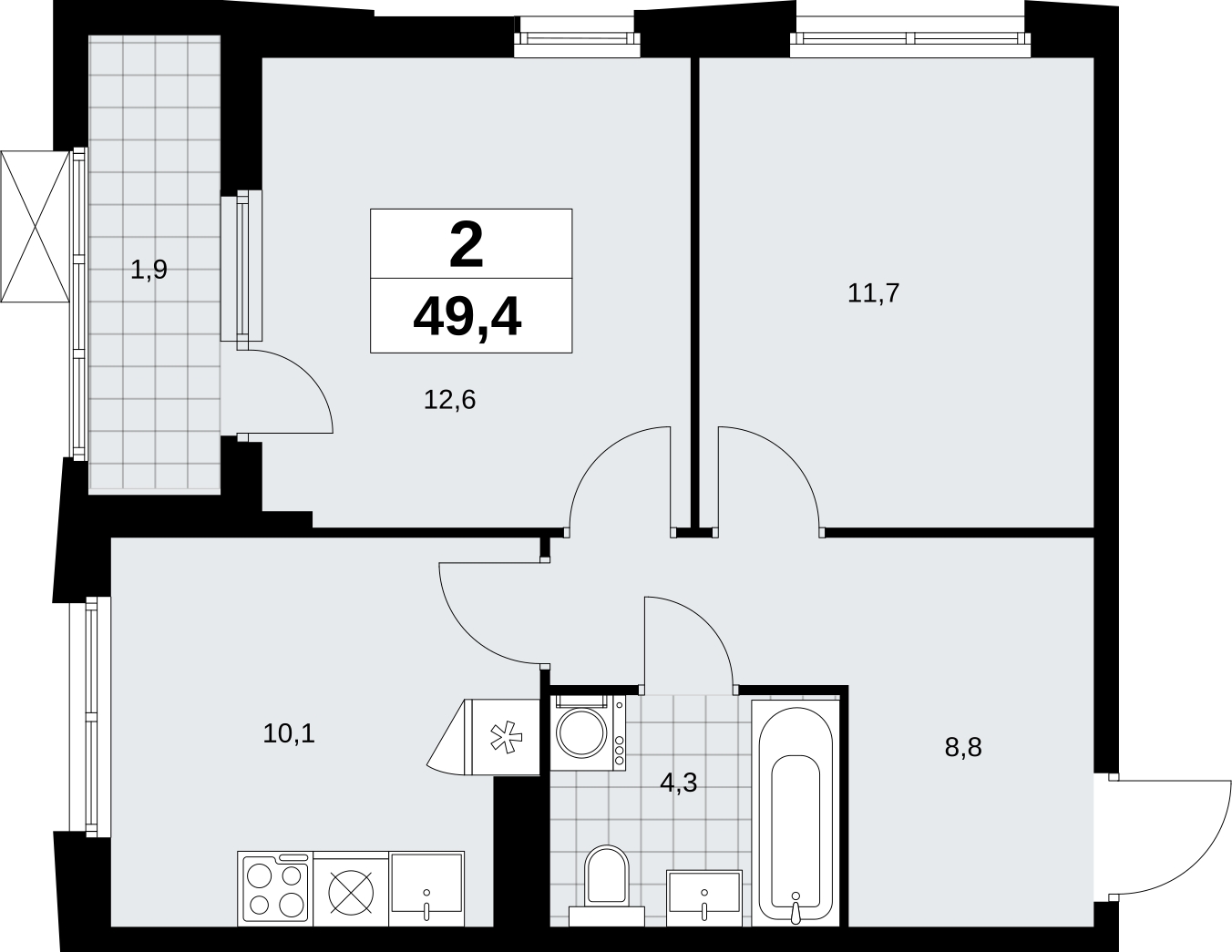 2-комнатная квартира с отделкой в ЖК Внуково 2017 на 13 этаже в 3 секции. Дом сдан.