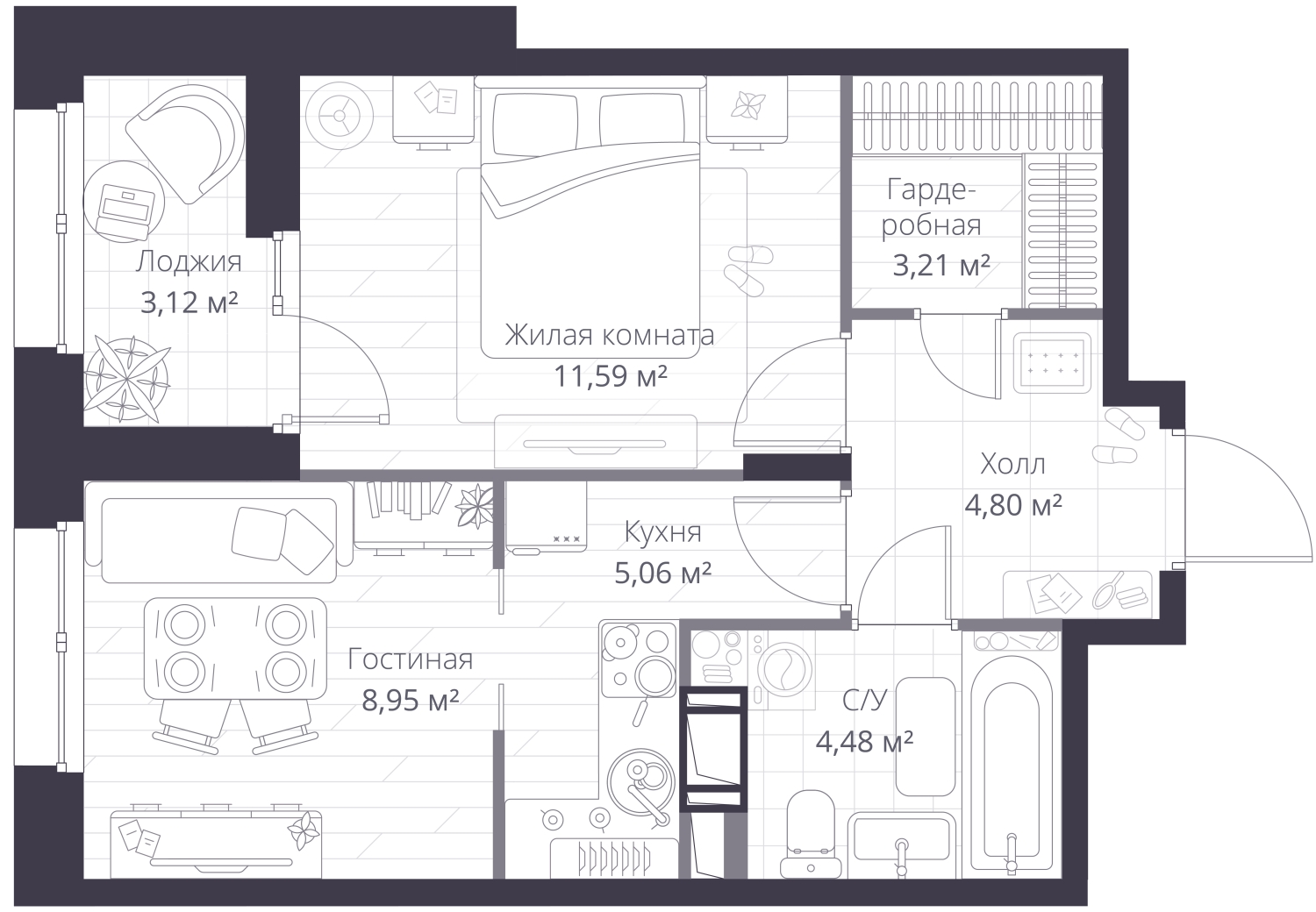 1-комнатная квартира с отделкой в ЖК Внуково 2017 на 4 этаже в 4 секции. Дом сдан.