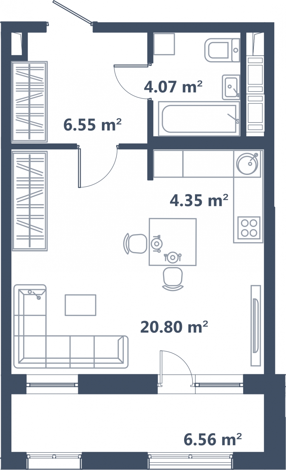 1-комнатная квартира в ЖК Царская площадь на 4 этаже в 7 секции. Сдача в 3 кв. 2018 г.