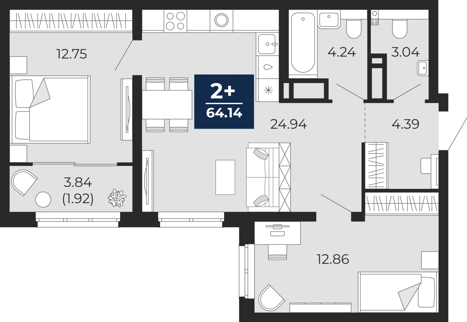 3-комнатная квартира с отделкой в ЖК Аннино Парк на 15 этаже в 1 секции. Сдача в 1 кв. 2019 г.
