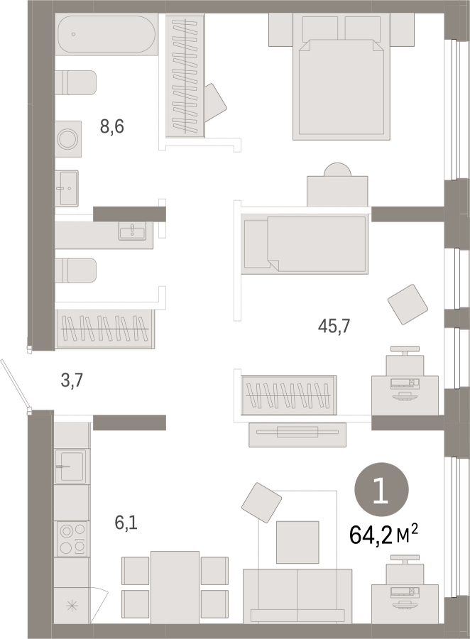 2-комнатная квартира с отделкой в ЖК Аннино Парк на 22 этаже в 1 секции. Сдача в 1 кв. 2019 г.
