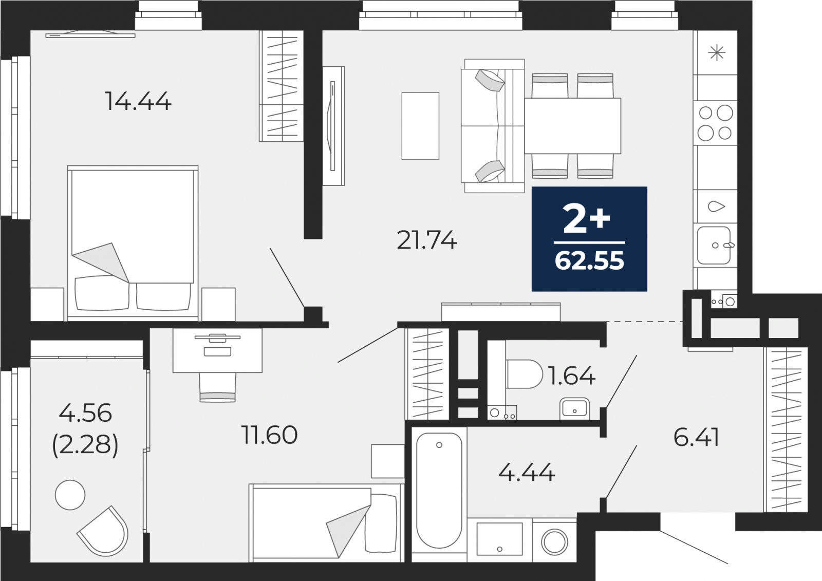 2-комнатная квартира с отделкой в ЖК Аннино Парк на 24 этаже в 2 секции. Сдача в 1 кв. 2019 г.