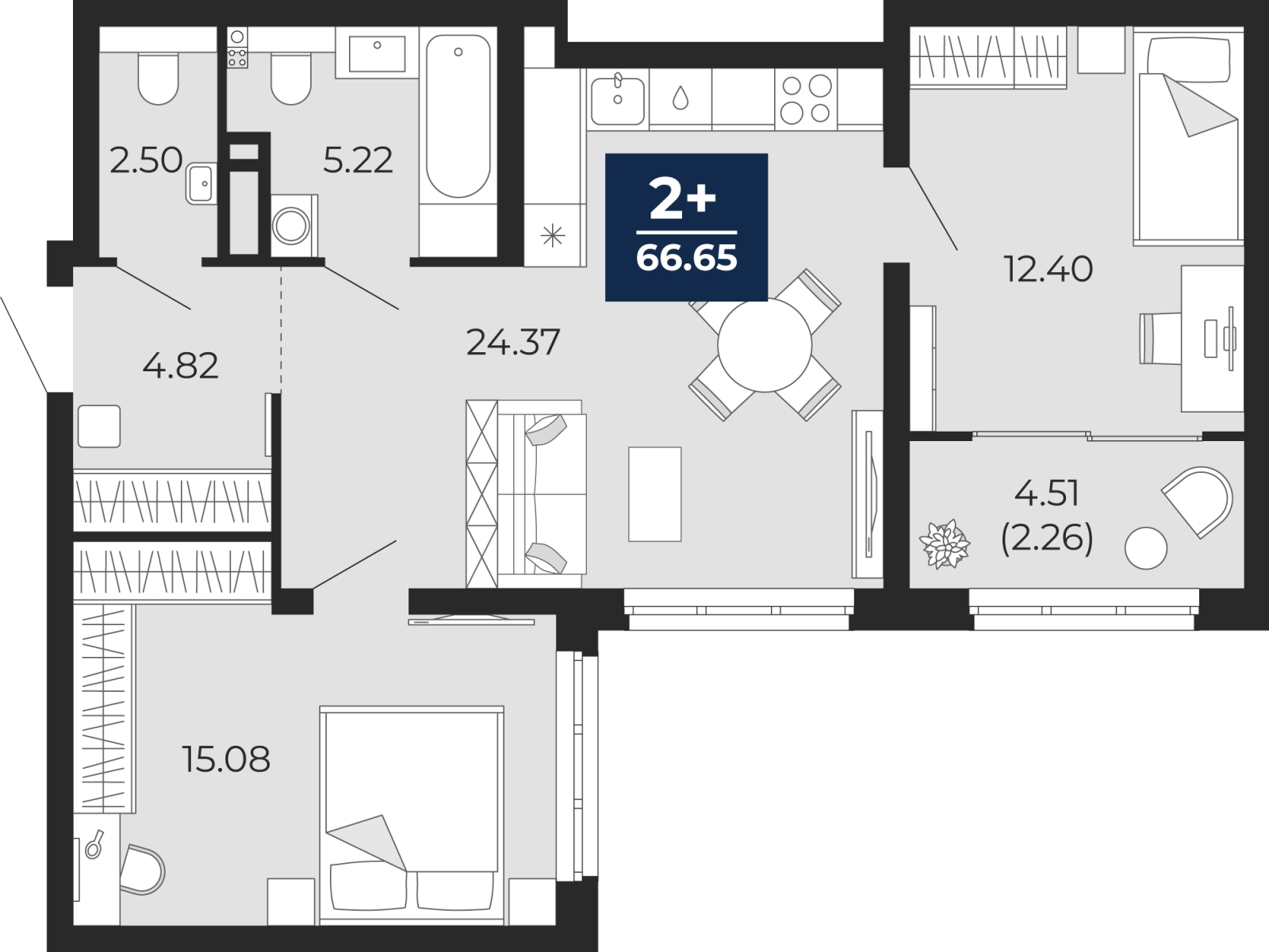 3-комнатная квартира в ЖК Аннино Парк на 13 этаже в 2 секции. Сдача в 2 кв. 2019 г.