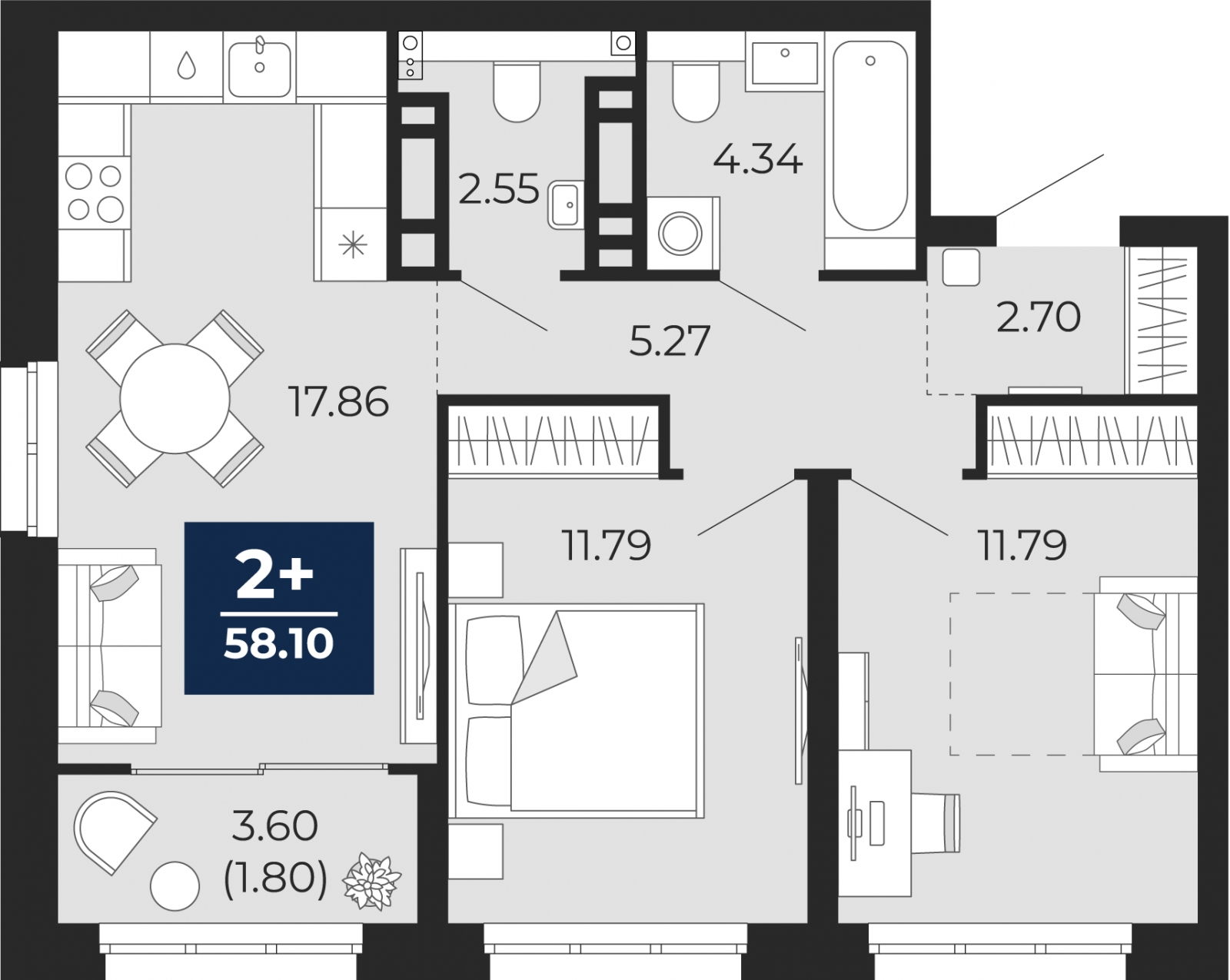 3-комнатная квартира в ЖК Аннино Парк на 11 этаже в 1 секции. Сдача в 2 кв. 2019 г.