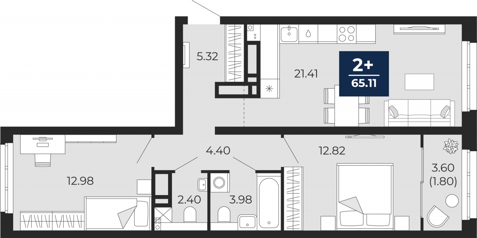 2-комнатная квартира в ЖК Аннино Парк на 9 этаже в 3 секции. Сдача в 2 кв. 2019 г.